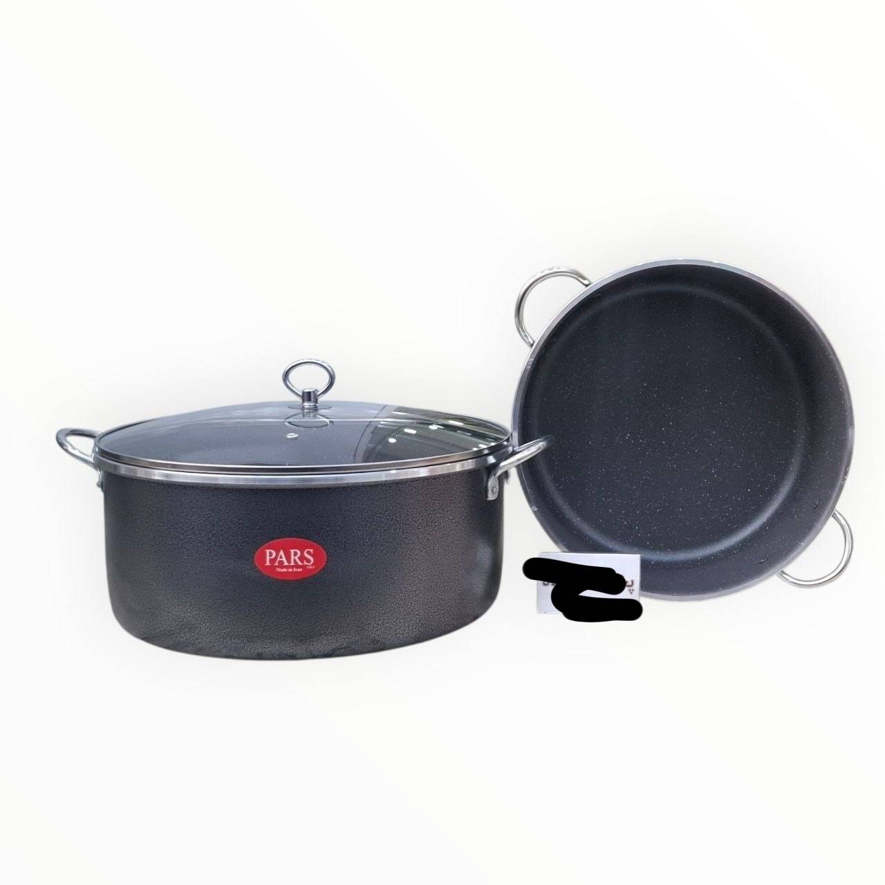 📌قابلمه تک طرح چدن ام سی _ mc  📏سایز 34"  📌پوشش داخل گرانیت نقره ای نسوز   ✅️دستگیره و قپه استیل ✅️درب لبه دار  ✅️وزن سنگین _ جنس ضخیم  ✅️گرانیت داخل ضد خش  ✅️دیواره بلند  🌈رنگبندی مشکی و چکشی