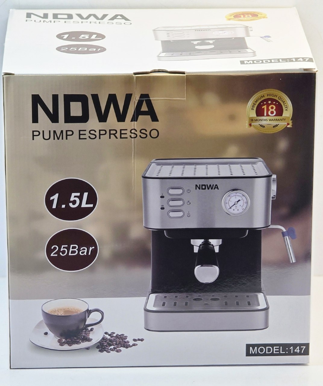 ✅قهوه و اسپرسوساز 25بار NDWA  🔺code:147  🔺25 بار  🔺مخزن آب 1.5 لیتری 🔺ساخت چین🇨🇳